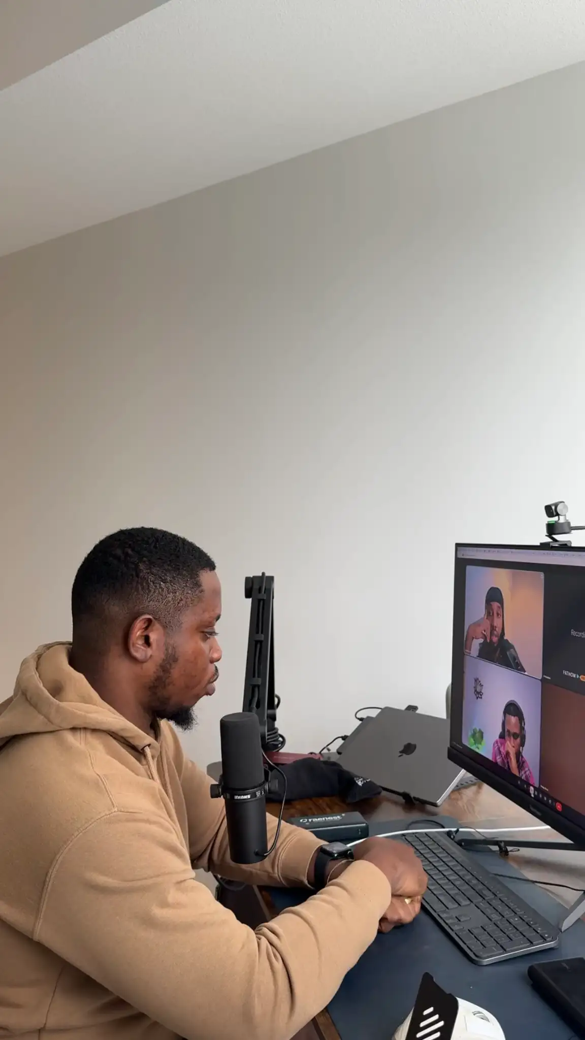 Bruno working remotely on a video call